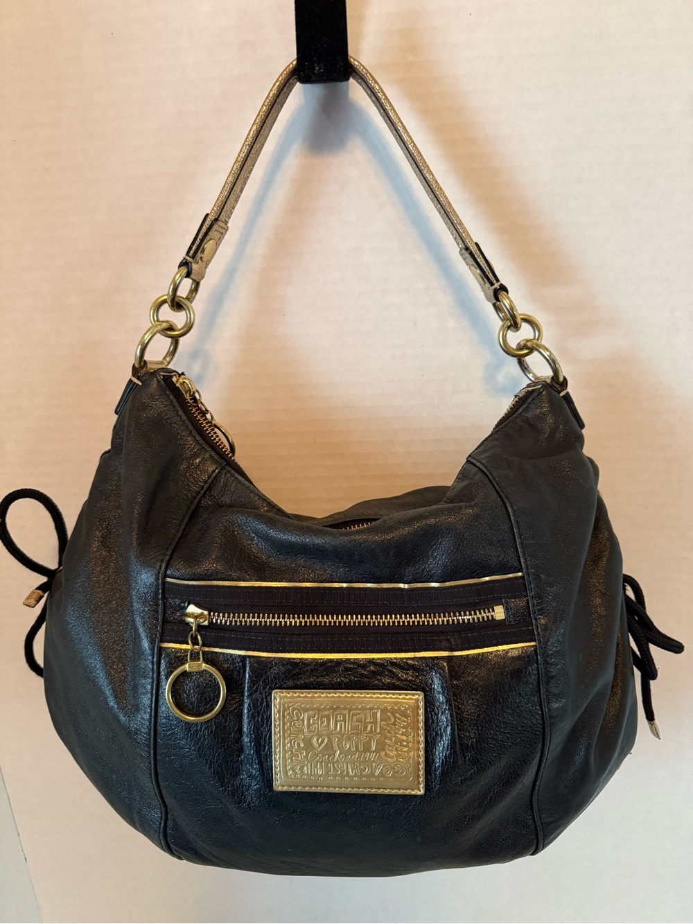 Coach Black Leather Hobo with Gold Hardware